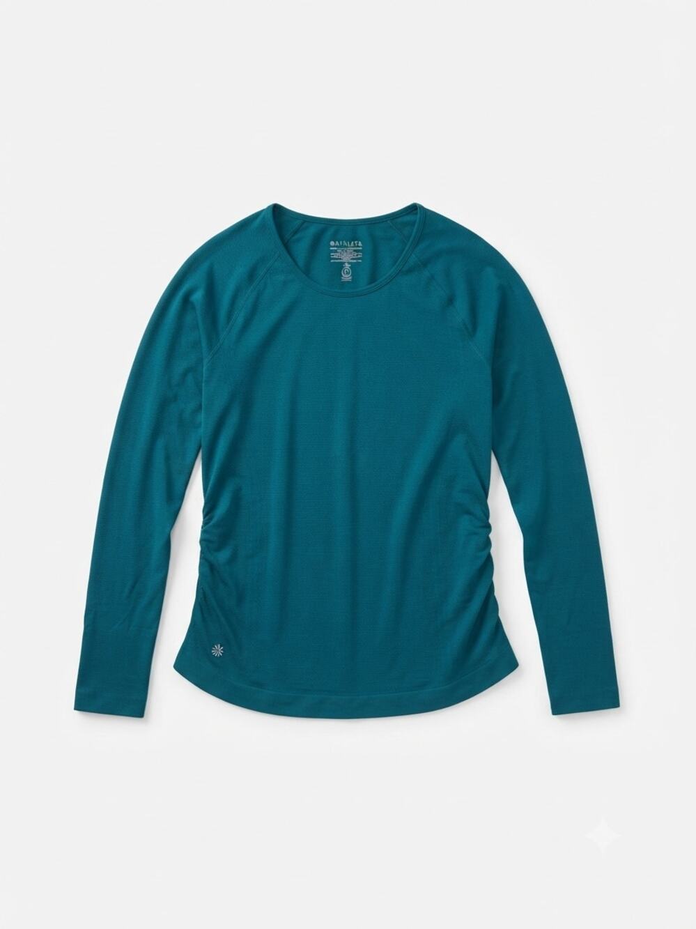 Athleta Seamless Long Sleeve Top Thumbholes Teal Green Medium Pilates Gym Sporty